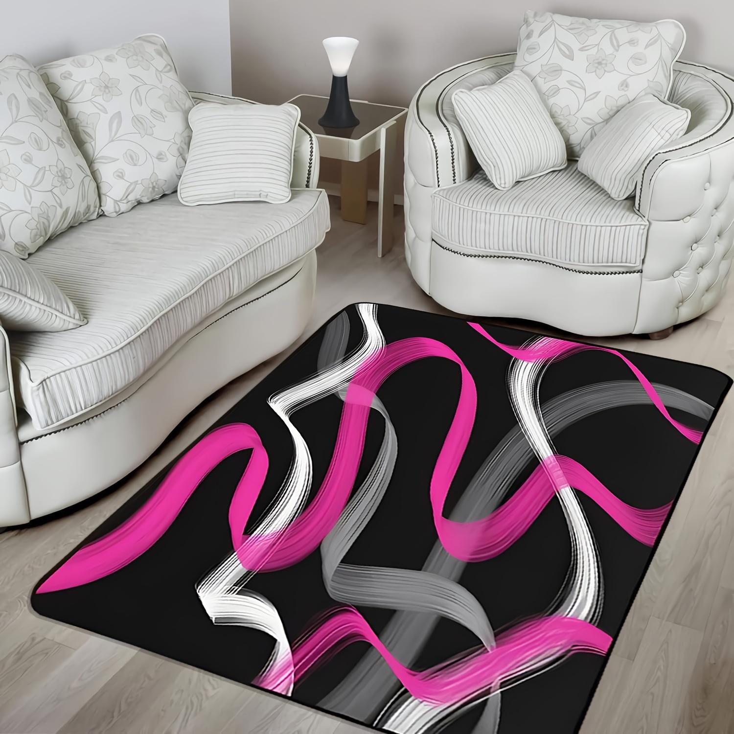 Roze en Grijs Zwart Geometrisch Gestreept Vloerkleed, Antislip Modern Abstract Accent Tapijt, Decoratief Binnen Vloermat 40x120cm