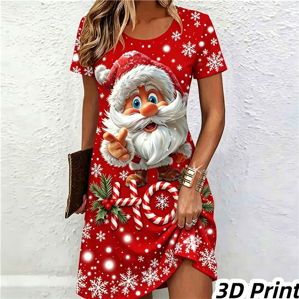 Modisches 3D-Druck Sommerkleid Locker Lässig Kurzarm Rundhals Minikleid