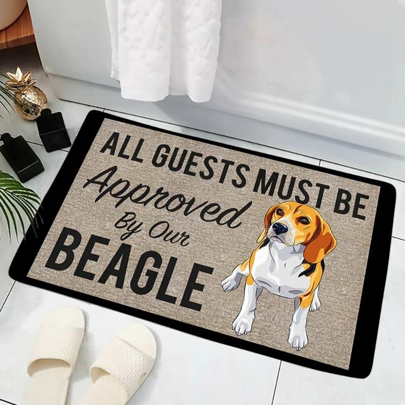 Doberman Funny Slogan Door Mat Small Carpet Dog Image No Need To Knock We Know You’re Here Slogan Anti-slip Rug for Home Decor