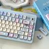 Micro Drunk Bubble Cherry Pbt Keycaps Cherry Theme Cute Pink Girl 129Keys Blue And White Double Spliced Keycaps