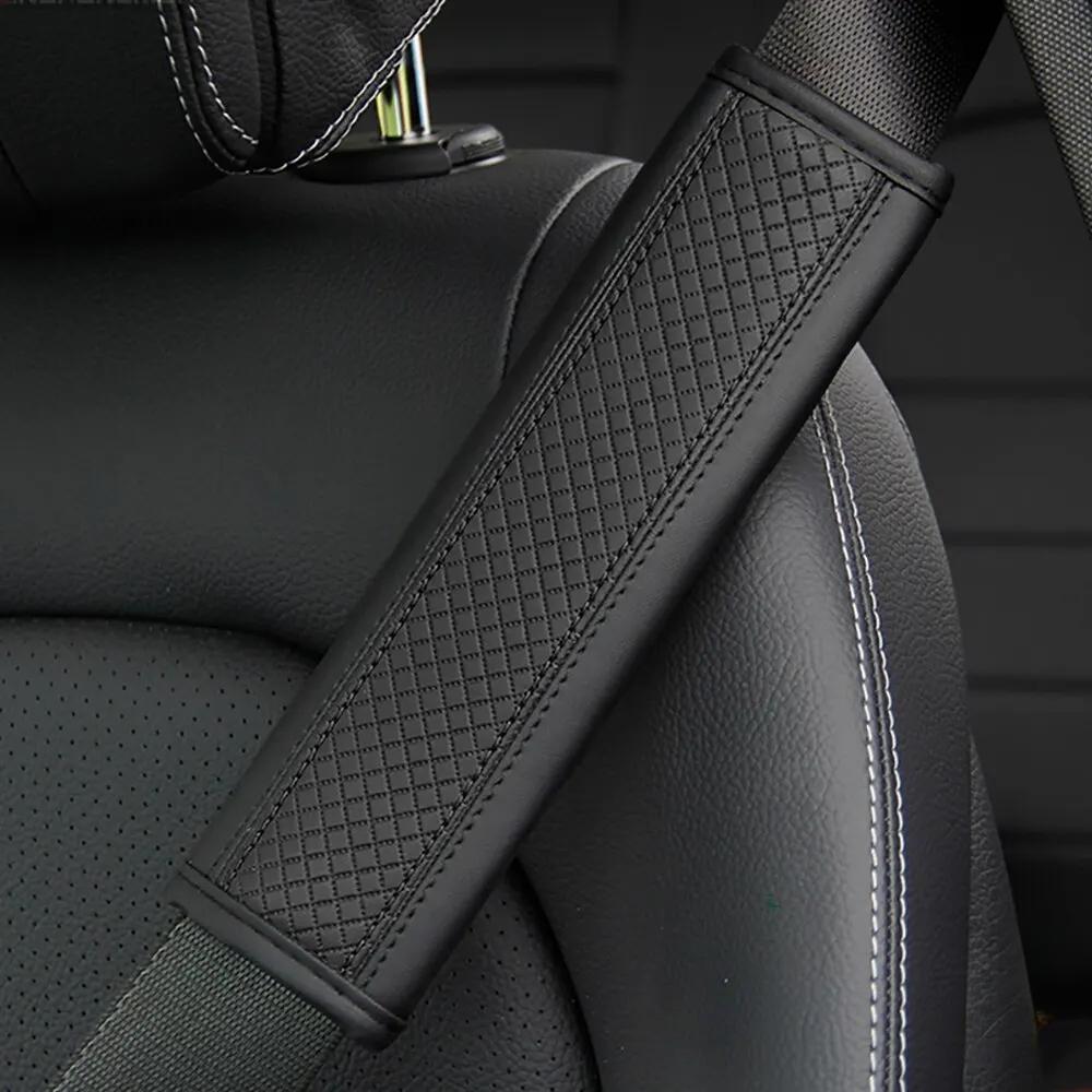 1pc PU Leather Embossed Car Seat Belt Shoulder Cover Decompression Comfort Car Accessories Safety Belt Protective Cover