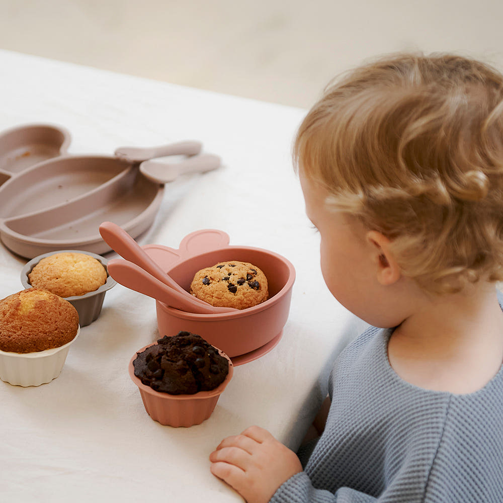 Atti Rabbit Baby Bunny Silicone Suction Bowl Dry Rose Toddler Tableware Self Feeding Container