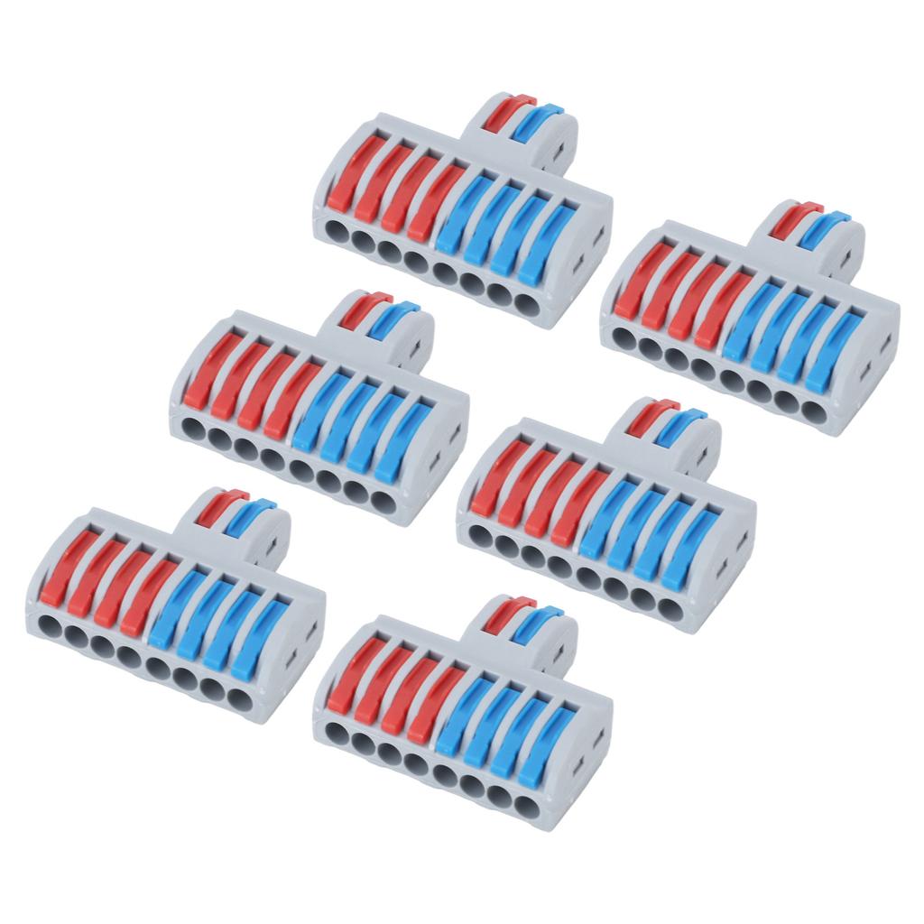 6PCS 2 In 8 Out Terminal Blocks 8 Way Butt Terminals Lever Electrical Wire Splicing Connectors 10mm Stripping