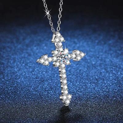 New Real 1 Carat Moissanite Cross Pendant Necklace For Women 100% 925 Sterling Silver D Color Diamond Necklaces Fine Jewelry