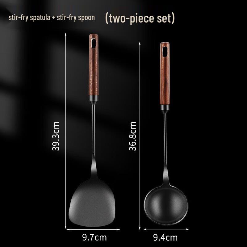 Telssida Wood Handle Cast Iron Wok Spatula & Ladle Set