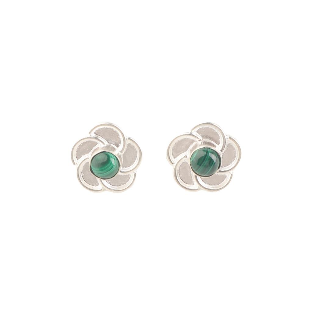 Natural Malachite Gemstone 925 Sterling Silver Jewelry Handmade Small Studs 0.5" EE-157-23