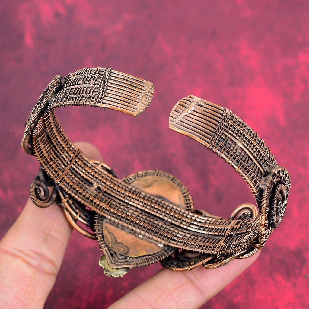 Tiger's Eye Cuff Bracelet Copper Wire Wrapped Bangle Flower Bangle Handmade Adjustable Cuff Bracelet Gemstone Copper Jewelry Gifts for Women