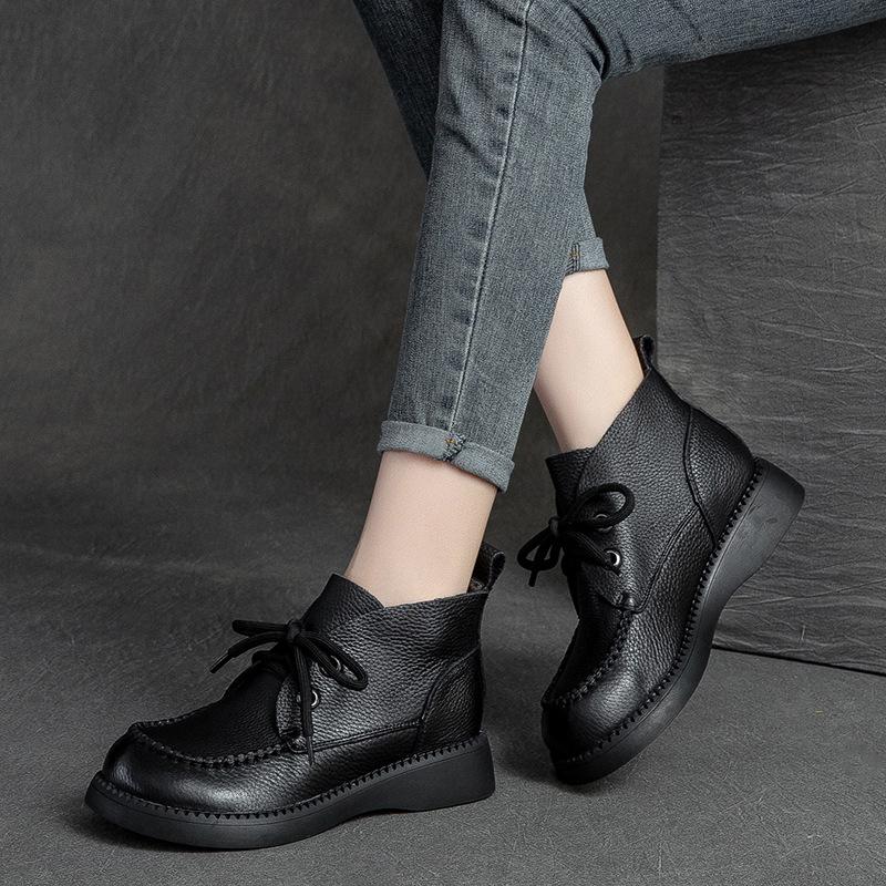 Fashion GKTINOO 2024 Women Platform Boots Chunky Motorcycle Genuine Leather Booties Fashion Female Height Flat Shoes Ladies Botas Combat