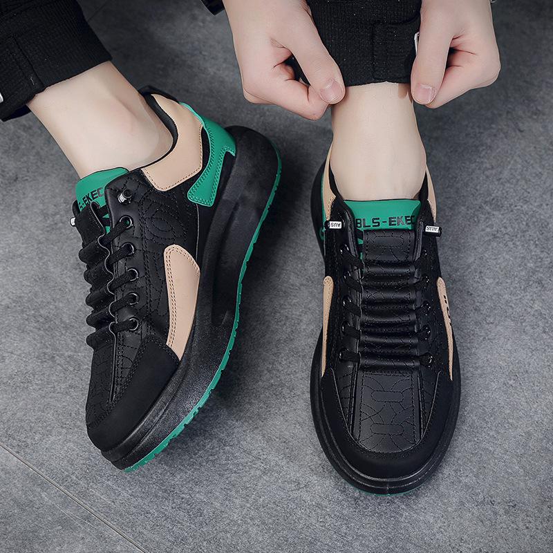 Sneakers Men's New Trendy Versatile Low-top Casual Leather Shoes Platform-soled Fashion Board Shoes Forrest Gump Shoes Color Matching Loafers