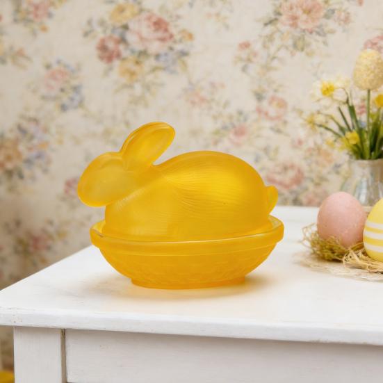 Yousheng Glass Rabbit Candy Dish Easter Bunny Cookie Jar with Lid Decorative Candy Bowl for Snacks Party Treats Home Spring Table Decor