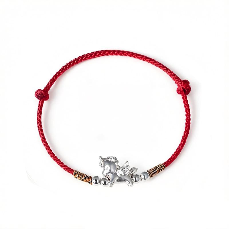 Year of the Horse Red String Bracelet, S999 Sterling Silver Horse Design, Zodiac Year Gift for Couples and Best Friends красный