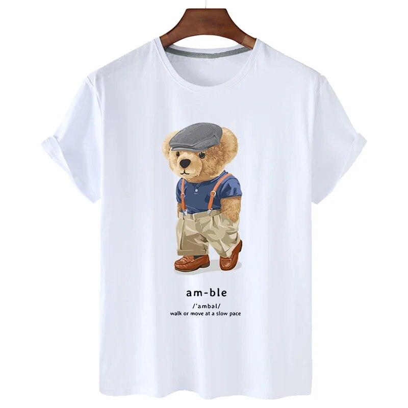 T-shirt Divertente con Stampa Orso Donna Moda Cartone Animato Harajuku Casual T-shirt Femminile Estiva Manica Corta Top T-shirt Unisex Maglietta Unisex