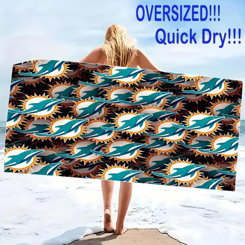 Miami Dolphins Logos Print Beach Towel, Large Soft Quick Dry Towel for Beach Camping Swimming