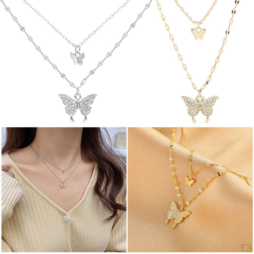 Butterfly Necklace Dainty Exquisite Double Layer Pendant Jewelry for Wedding Party