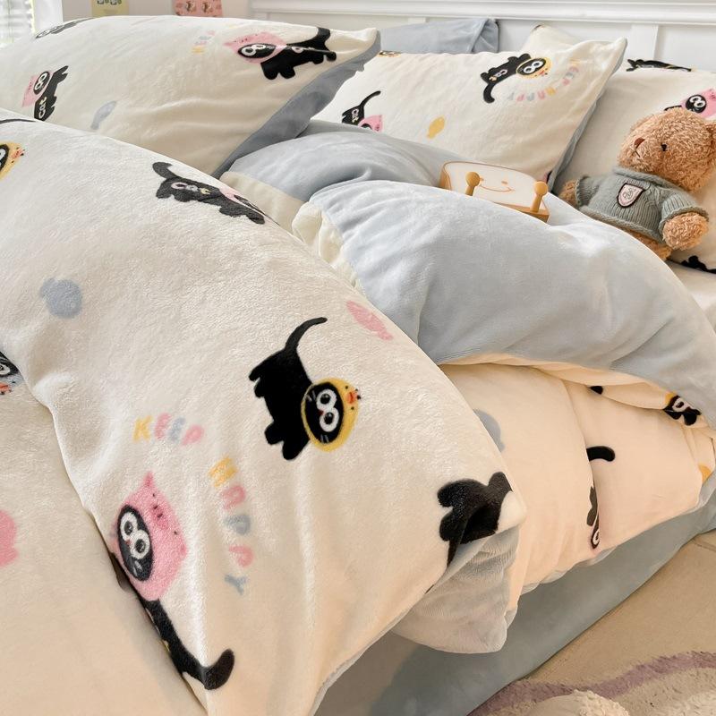 Thickened Milk Fleece Bed Four-Piece Coral Fleece Quilt Cover Double-Sided Flannel Fleece Bed Sheet Three-Piece Set