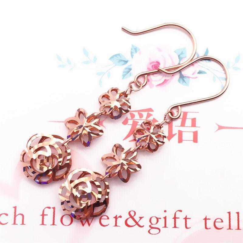 

Exquisite Purple Gold-Plated Rose Gold Hollow Rose Flower Earrings, Simple And Exquisite Versatile Temperament Colored Gold Earrings