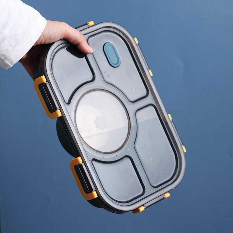 Portable 5-Compartment Microwaveable Lunch Box with Soup Bowl