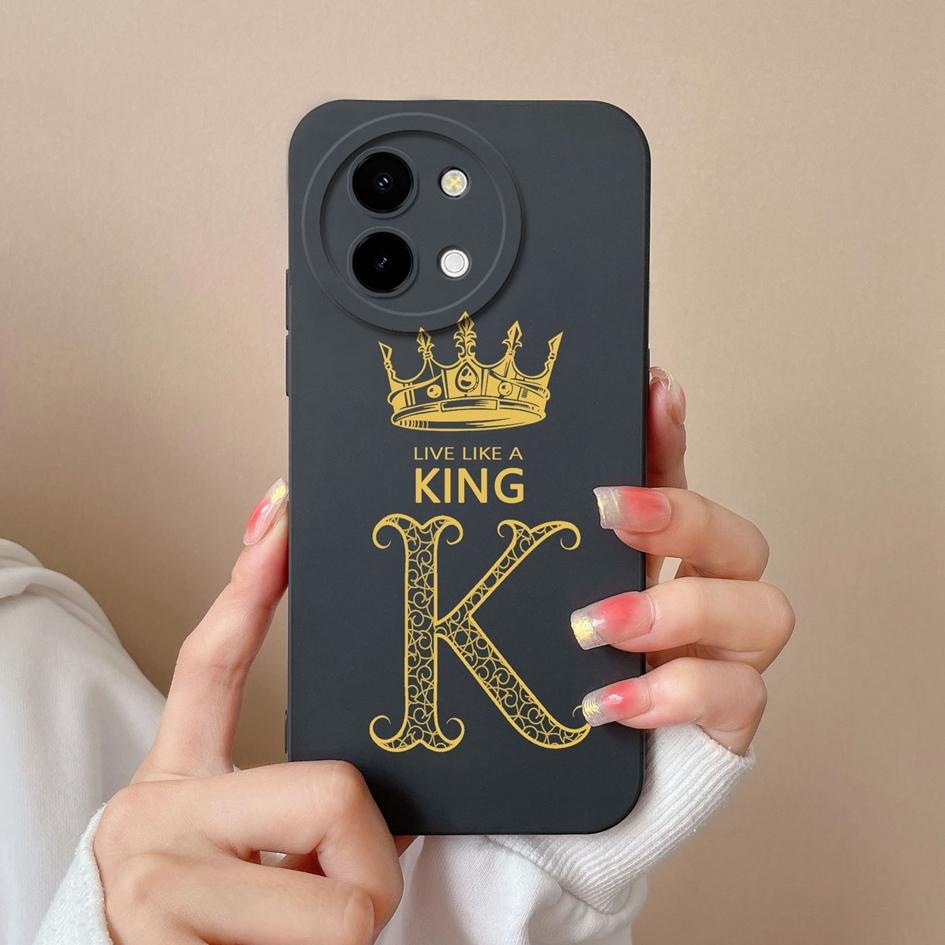 Case Cover For Vivo Y03 T3x Y28 Y38 Y200i T3 X Y 200i Pretty Queen Crown Letters Lens Protection Matte Soft Liquid Silicone Luxury Housing Phone Shell