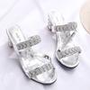 Fashion Thick Heel Fish Mouth Sandals Women Wear with Rhinestones Outside Large Size Sexy Round Head Medium Heel Cool Slippers Outside
