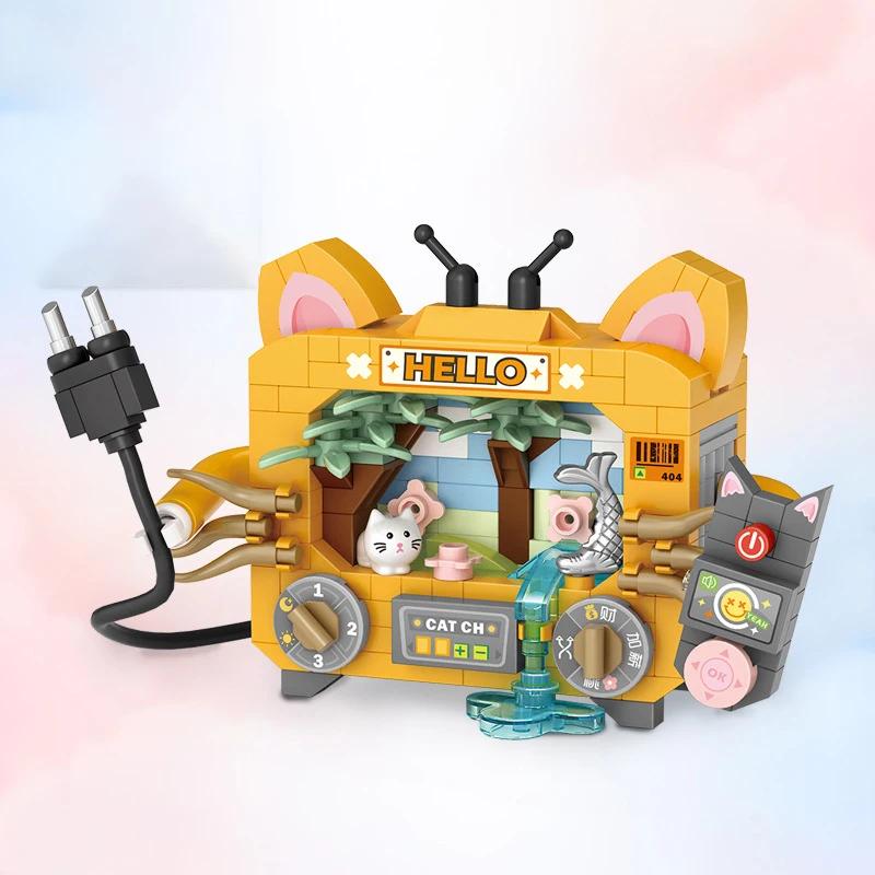 Niedliche Mini-Stadt Haushaltsgeräte Anzug Bausteine Brotbackautomat Kühlschrank Fernsehmodell Steine für Kinder Geschenk