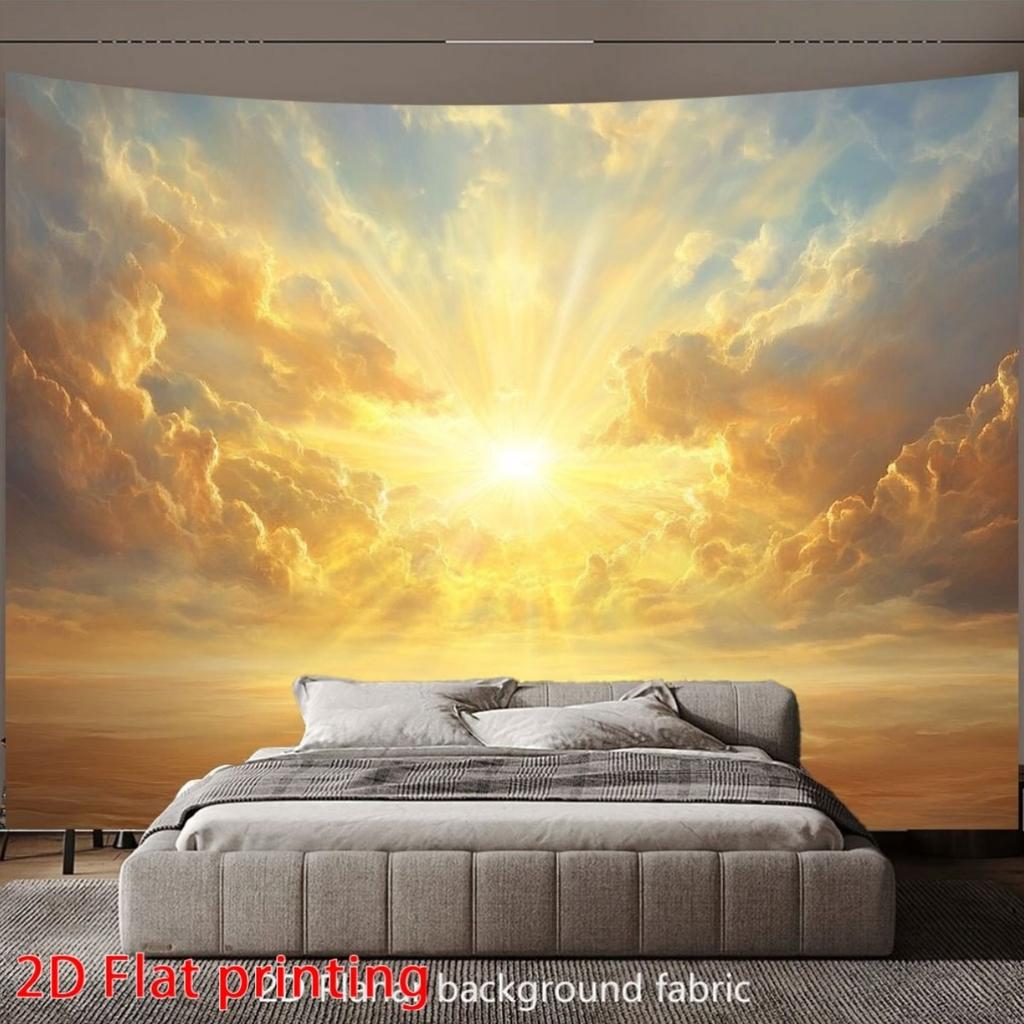 Tapestry Sunburst Dorato Nuvole Drammatiche Cielo Tramonto Appeso a Parete Per Soggiorno Camera da Letto Decorazione Arte Naturale Ispiratrice Stampa Casa