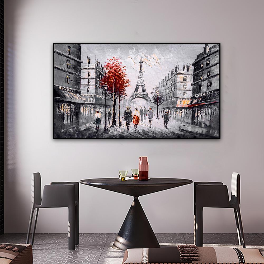 Abstract Black White Paris City Street Landscape Oil Painting Print Poster on Canvas Mural Wall Art for Living Room Home Decor