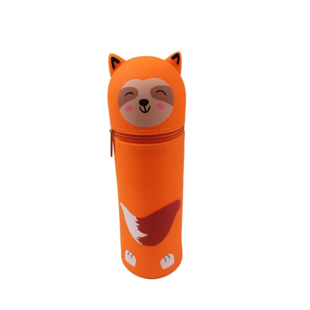 

1pc Silicone Pen Container Animal Shape Pen Box Cartoon Pencil Case for Students Orange Fox