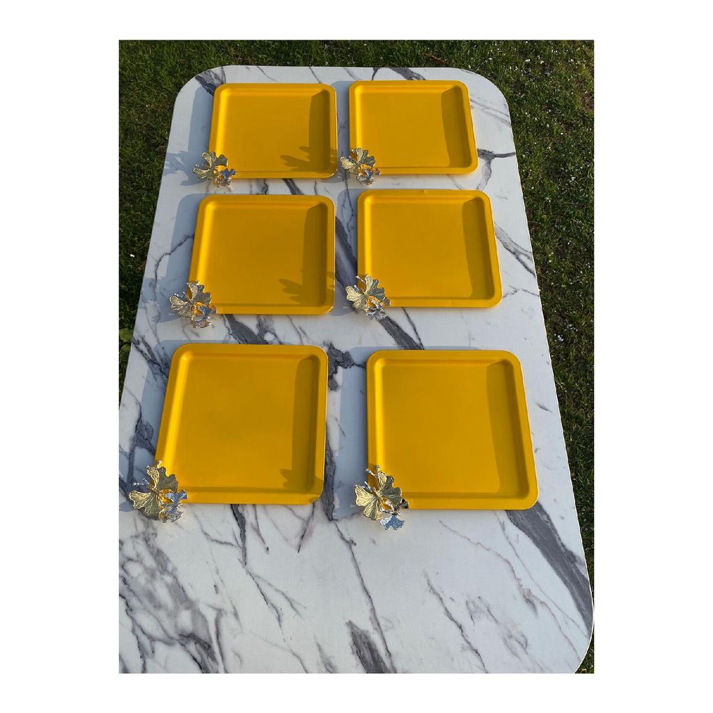 Luxus Quadratisch Schmetterling Zubehör Edelstahl Set von 6 Silber Kaffee, Tee, Dekorative Präsentation Serviertablett