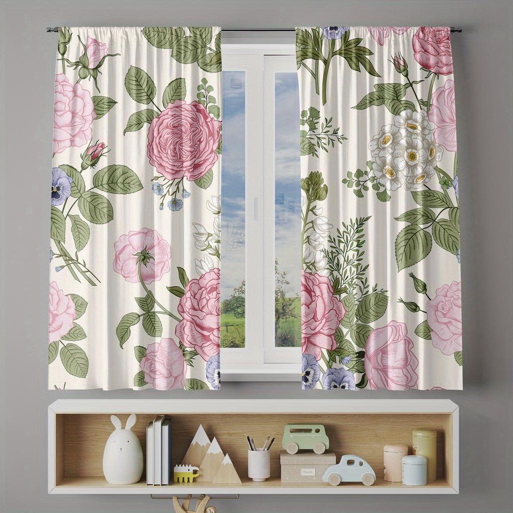 2pc Vintage floral rose curtains   polyester fabric   machine washable   suitable for bedroom living room decoration