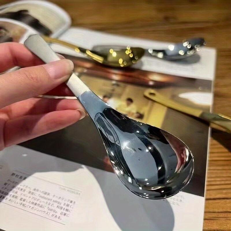 1pc,Soup Spoon Household, Earl Spoon Caviar Stainless Steel Commercial Short Handle Golden Spoon, Rice Spoon Drinking Soup Spoon