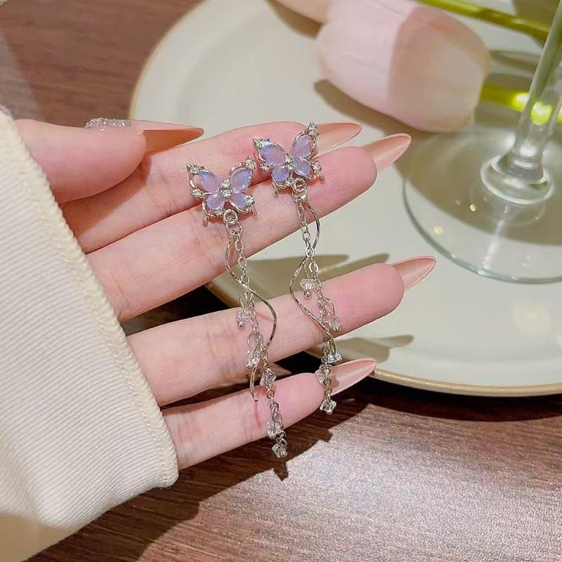Cute Exquisite Shiny Butterfly Long Tassel Earrings Sweet Earrings Wedding Jewelry