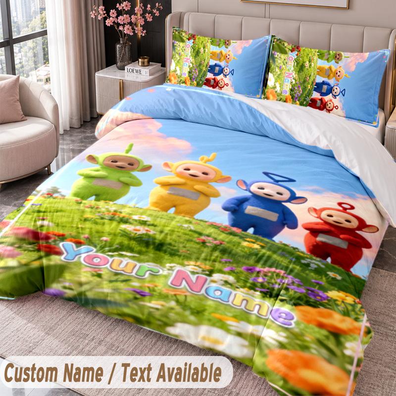 Custom Name Text 3Pcs Bedding Set Teletubbies Duvet Cover And Two Pillowcases
