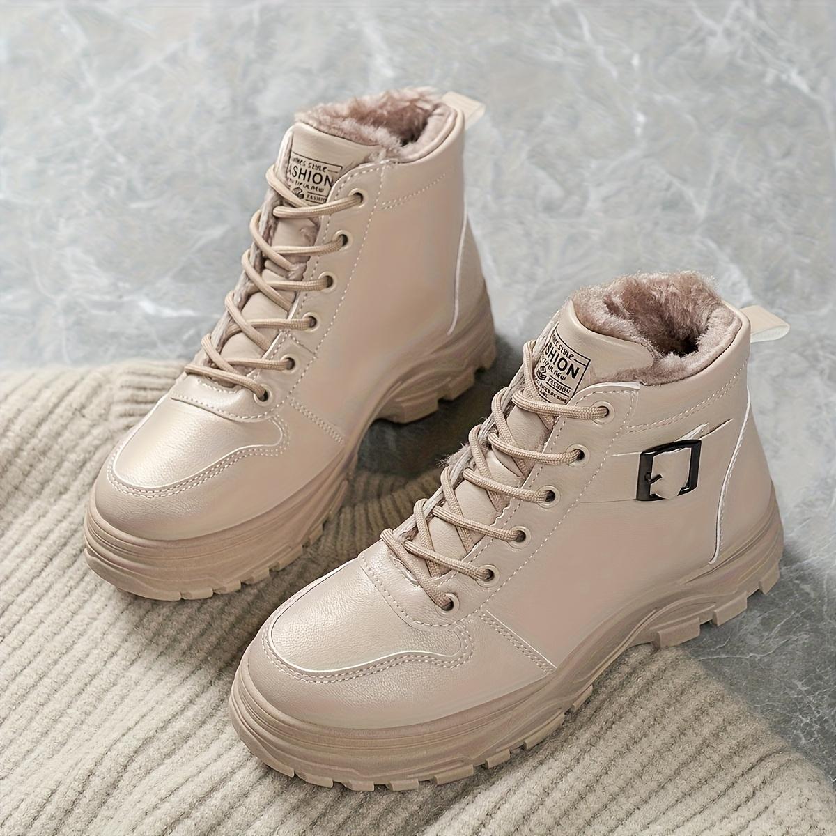 Women S Winter Warm Lace-Up Ankle Boots with Plush Lining Casual Platform Heel Thick Rubber Sole Lightweight Warm Winter Casual Boots 36 2515₽