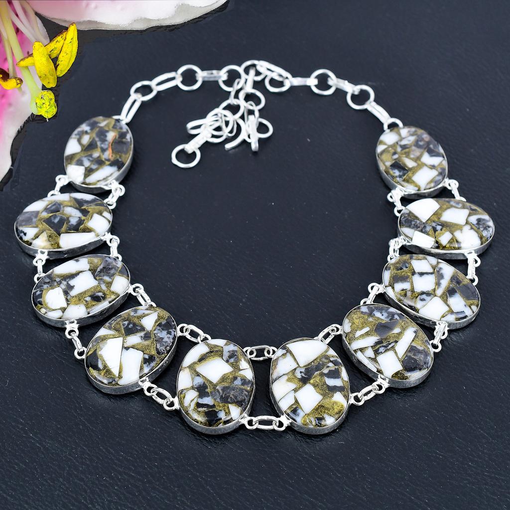 Zebra Jasper Gemstone Handmade 925 Sterling Silver Jewelry Necklace 18" KG-1860