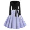 Women's Retro V-Neck Christmas Print Dress with Snowflake and Christmas Tree Pattern