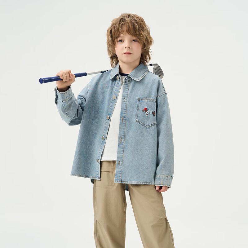 Mengtejiao Unisex Kids Washed Denim Long Sleeve Shirt 150