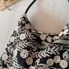 Summer cotton and linen black and white wind embroidery large capacity shoulder handbag tote bag hobo niche senior original