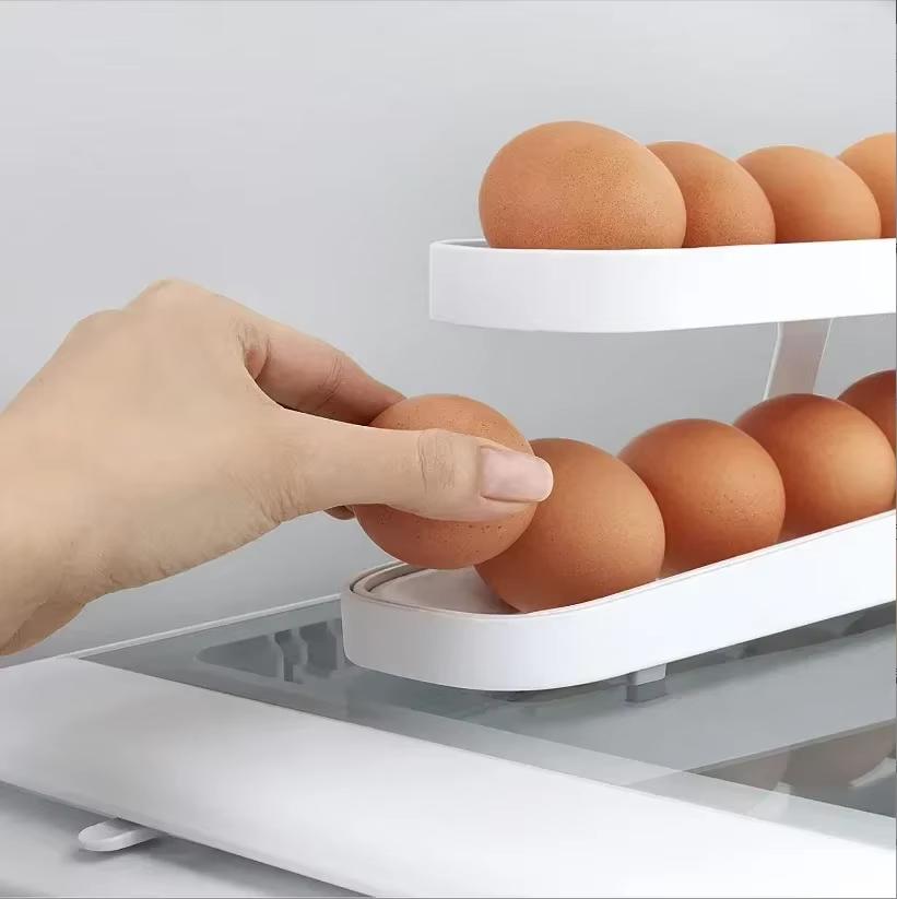 3-1Pc Automatic Rolling Egg Holder Fridge Egg Storage Rack Double-layer Fridge Egg Dispenser Refrigerator Kitchen Food Organizer