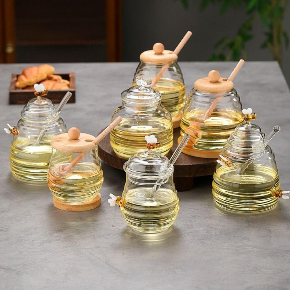 with Dipper Lid Honey Bottle High-capacity Kitchen Tool New Honeycomb Tank Wedding Party Dining