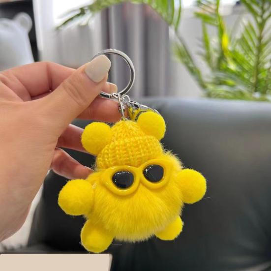 Keychain Cartoon Doll Wearing Hat Glasses Decor Imitation Rabbit Fur Charm Key Chain Keys
