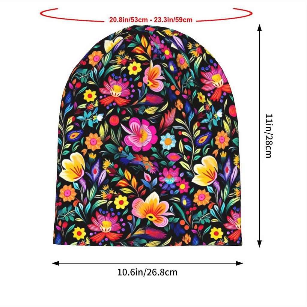 Mexican Floral Boho Pattern Skull Cap Unisex Hip Hop Beanie Hat