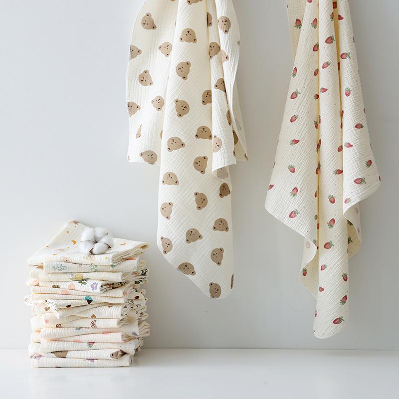 Pure Cotton Double-layer Crepe Cloth Bath Towel Newborn Swaddling Cloth Cotton Solid Color Gauze Wrapping Blanket