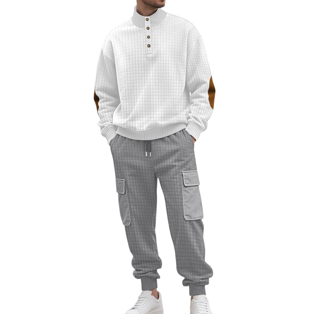 Men Sports Business Leisure Small Square Trousers Buckle Hoodie Set