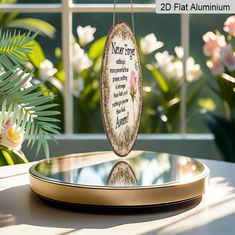 2D Flat, 1pc Vintage Round Christian Faith Prayer Wall Plaque - "Never Forget the Power of Prayer" Quote & Rose Decor, Frameless All-Season Religious