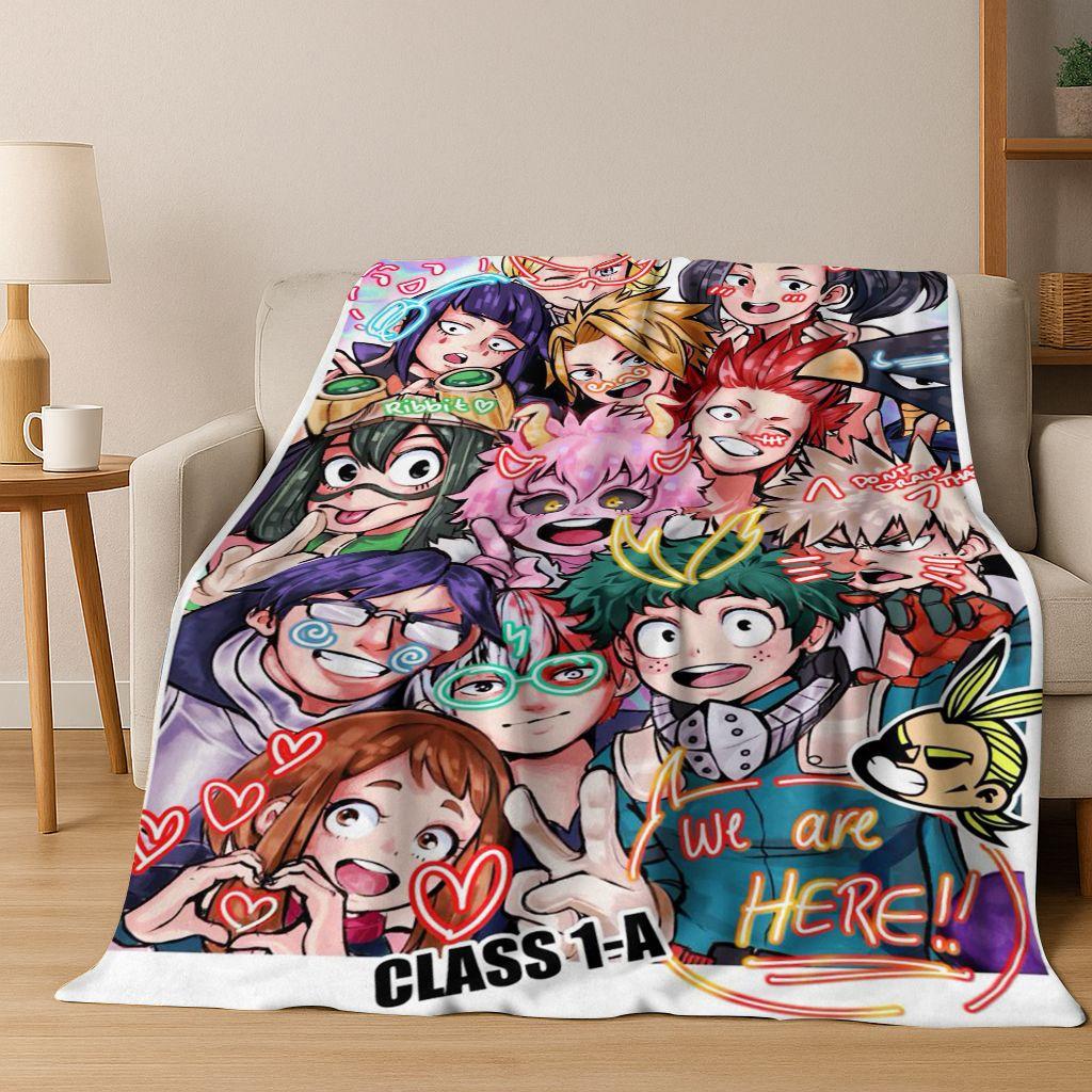 Anime My Hero Academia Deku Katsuki Cartoon Flannel Blanket,Cozy Soft Throw Blanket for Home Bedroom Bed Sofa Picnic Cover Kids