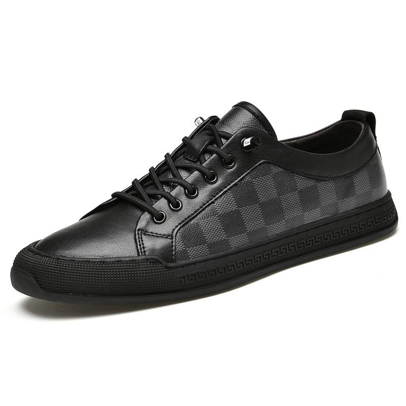 

0041 Men S Board Shoes Flat Casual Shoes Spring And Summer Low-Top Plaid Cowhide Surface Classic Loafer Sports Shoes Trendy Shoes 44 чорний колір сірий
