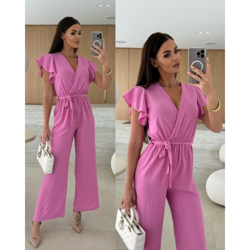 Tute Estive da Donna a Maniche Corte Larghe Eleganti con Scollo a V Incrociato Moda Ufficio Casual Semplici Tute Streetwear Salopette con Lacci Abbigliamento Donna