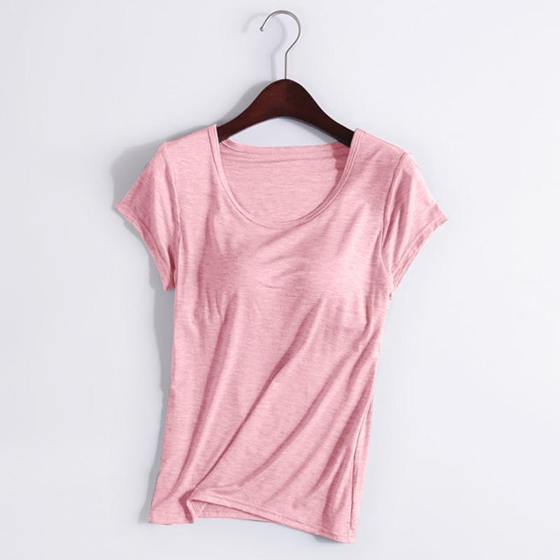 Plus Size Women Short Sleeve Vest With Built In Bra Pad Casual Home Base Wear