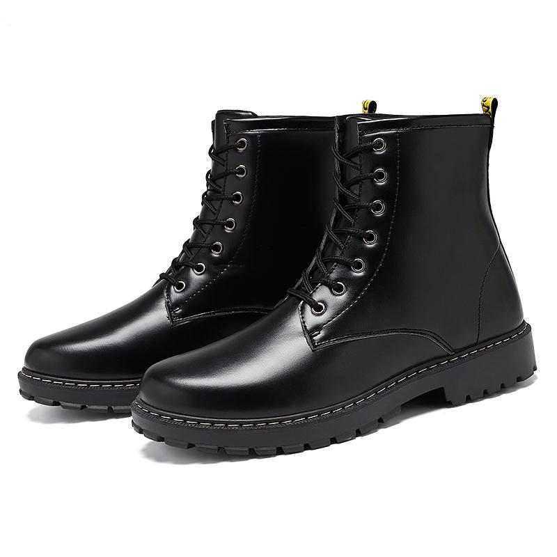 New Best-selling Men s High-top Boot, High-quality Workwear Lace-up Breathable, Pure Black PU Leather Plus-size Workwear Boot 39