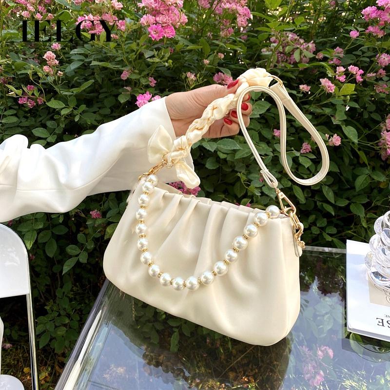 IELGY High-grade Pearl Fold Clouds Underarm Bag Crowdsourcing Women New Summer Joker Shoulder Messenger Bag